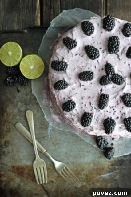Blackberry Lime Cake, a harmonious blend of tart lime and sweet blackberries.
