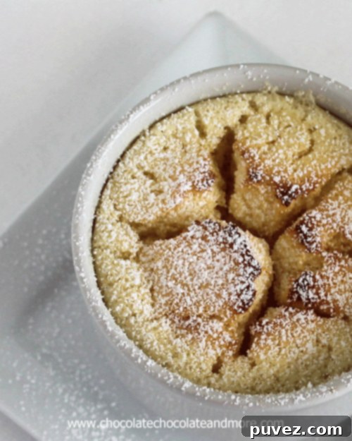 Lemon Souffle, an elegant, light-as-air dessert with delicate yet intense lemon flavor.