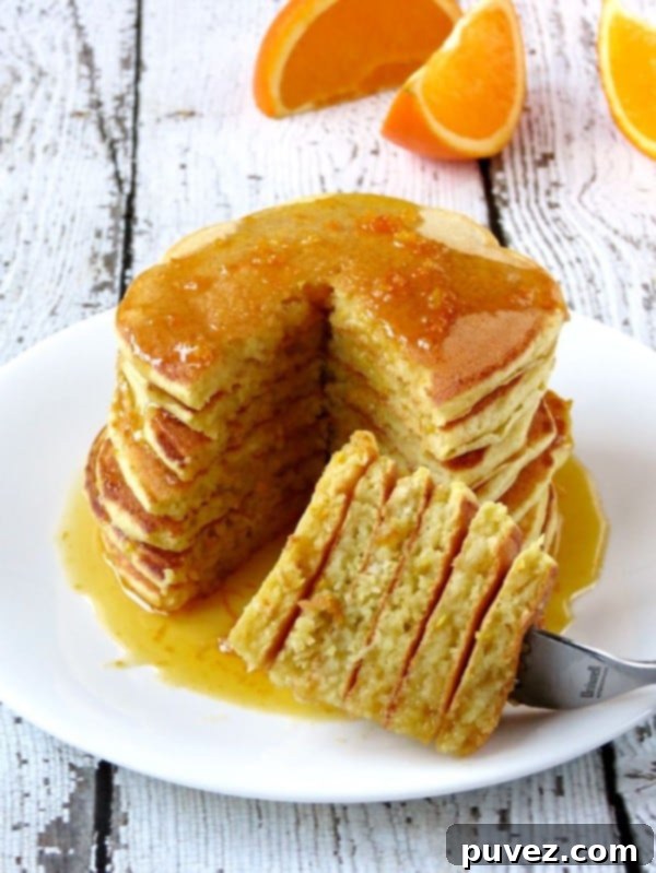 Orange Ricotta Pancakes, fluffy, enhanced with creamy ricotta and fragrant orange zest.