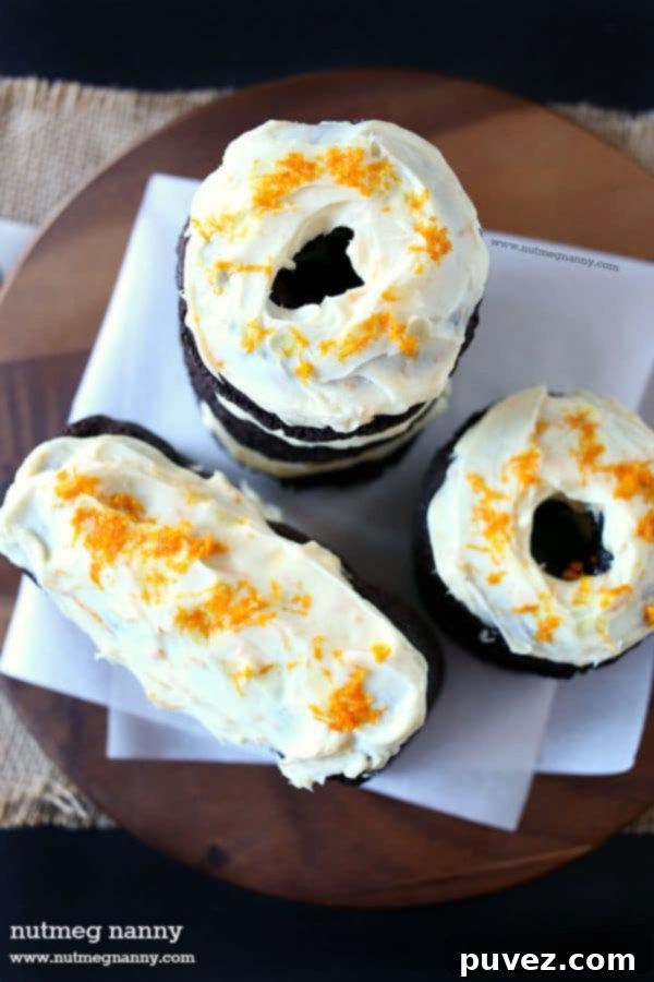 Chocolate Orange Baked Doughnuts, rich chocolate with bright orange zest.