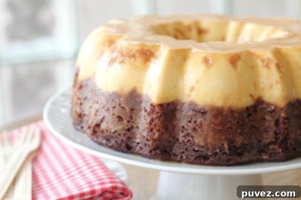 Chocoflan - A magical two-layered dessert with rich chocolate cake and creamy flan, perfect for a Bundt pan.