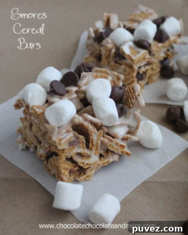S'mores Cereal Bars with Golden Grahams, marshmallows and chocolate