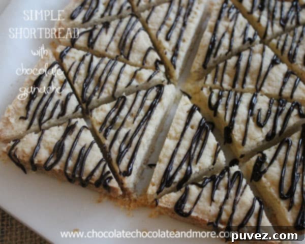 Simple Shortbread with Chocolate Ganache drizzled on top, ready to be served.