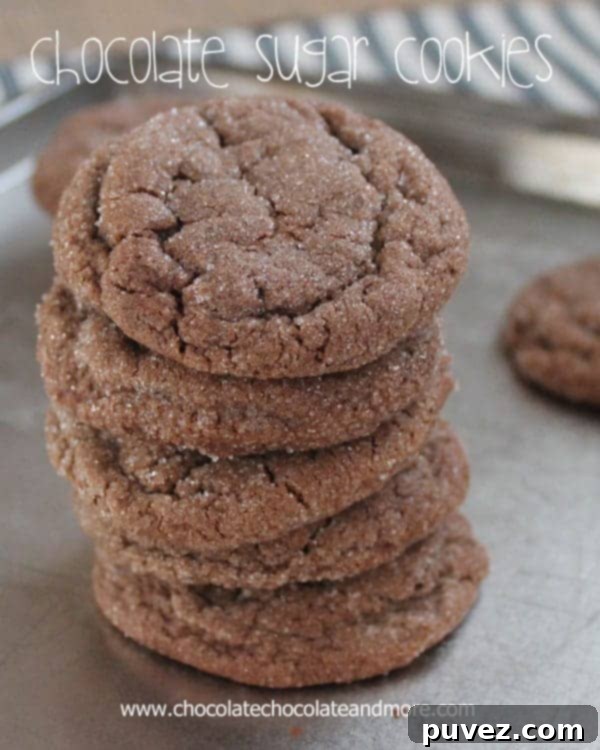 Perfectly baked Chocolate Sugar Cookies with a crackled sugar topping