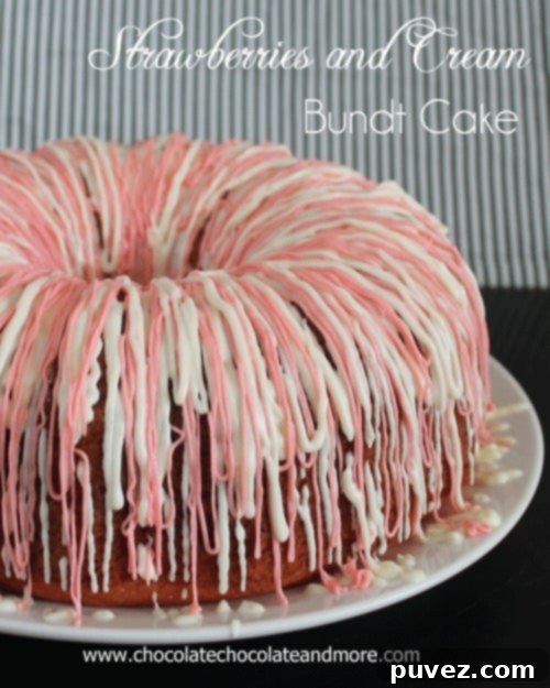 Lush Strawberries and Cream Bundt Cake made with JELL-O, perfect for dessert