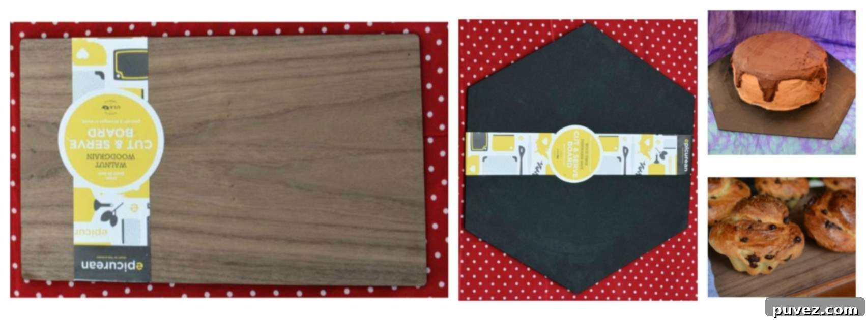 Collage of Epicurean Hexagon Cutting Boards in various colors and sizes