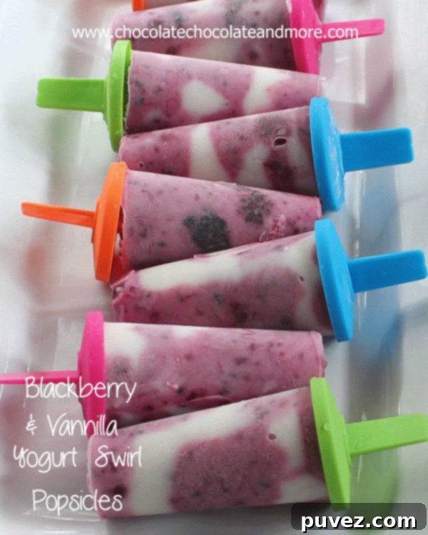 Refreshing Blackberry and Vanilla Yogurt Swirled Popsicles, a healthy summer snack