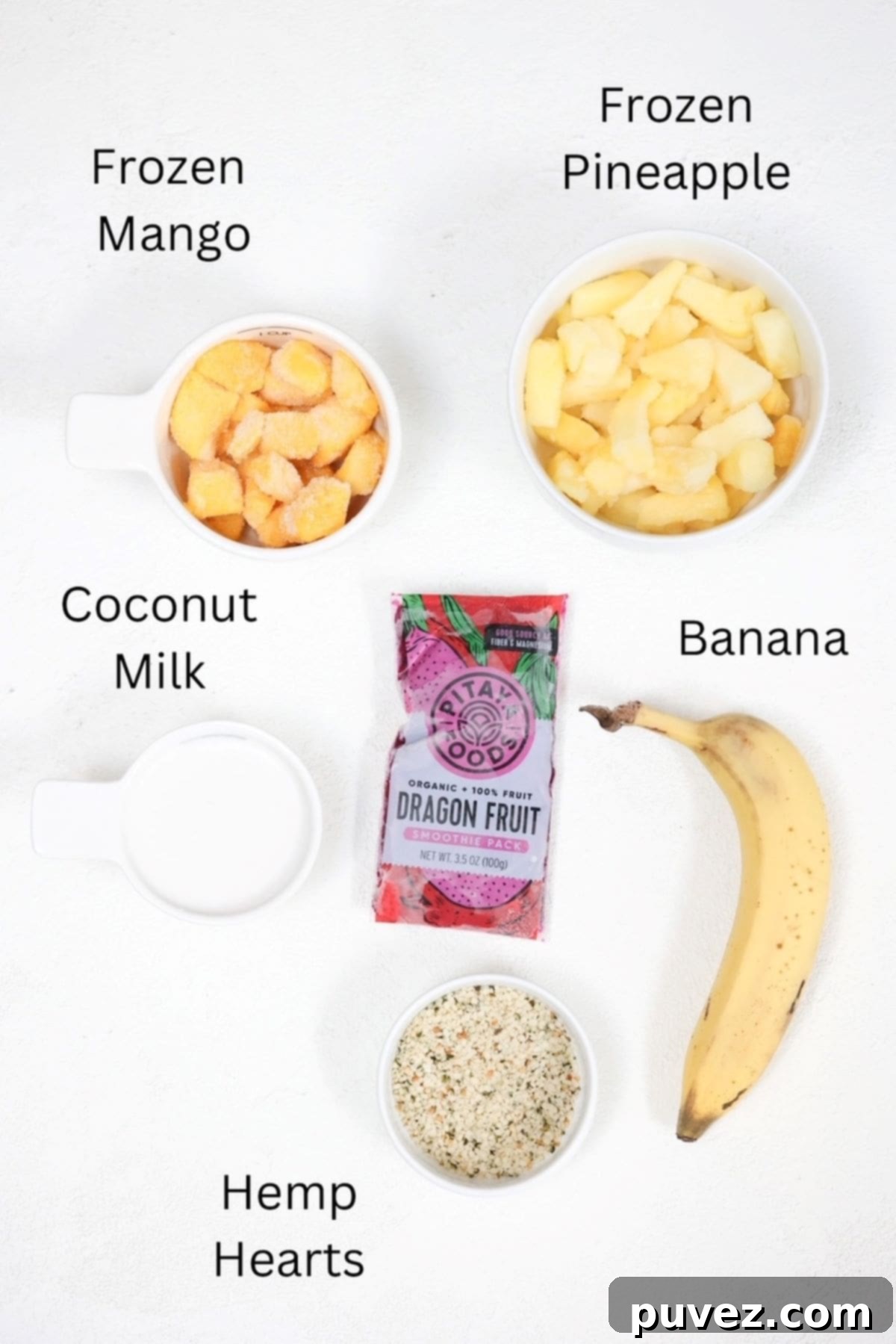 Pitaya Bowl ingredients, labeled.