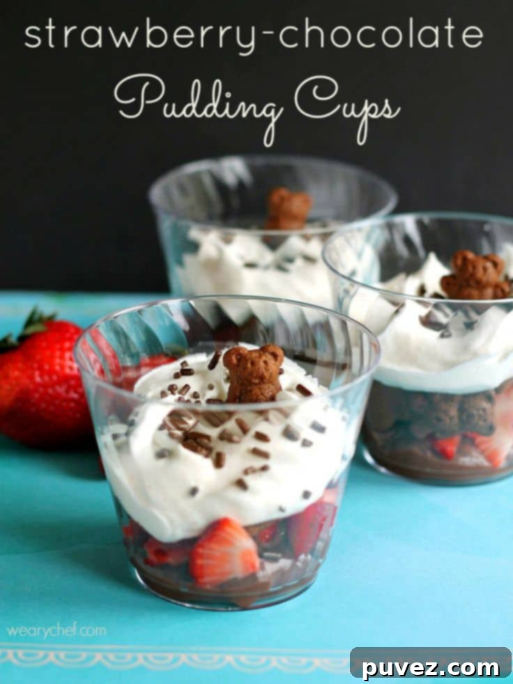Chocolate-Covered Strawberry Pudding Cups - creamy pudding with fresh strawberries