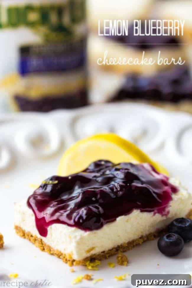 No Bake Lemon Blueberry Cheesecake Bars - tangy, sweet, and easy to serve