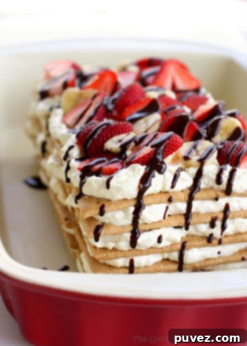 Banana Split Icebox Cake - a layered dessert with classic banana split flavors