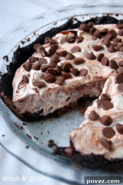 Triple Chocolate Raspberry Ice Cream Pie - rich chocolate and tangy raspberry layered frozen pie