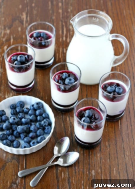 Yogurt Panna Cotta with Blueberry Sauce - creamy, tangy, and elegant no-bake dessert