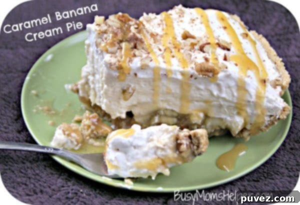 Caramel Banana Cream Pie - a creamy no-bake dessert with banana and caramel
