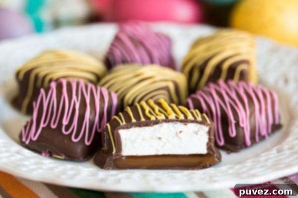 Chocolate Carmallow Squares - rich chocolate, gooey caramel, and soft marshmallow bar