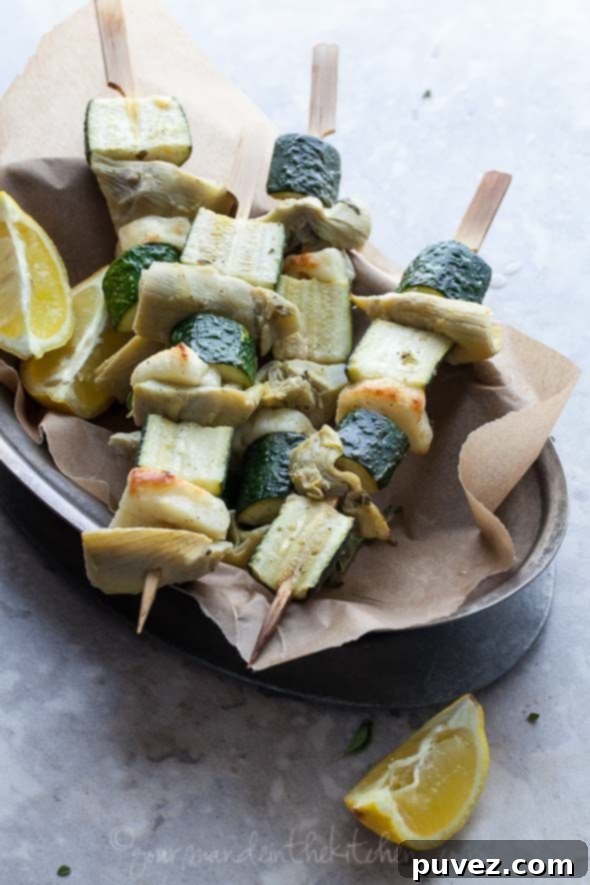 Mediterranean-inspired Zucchini, Halloumi, and Artichoke Skewers