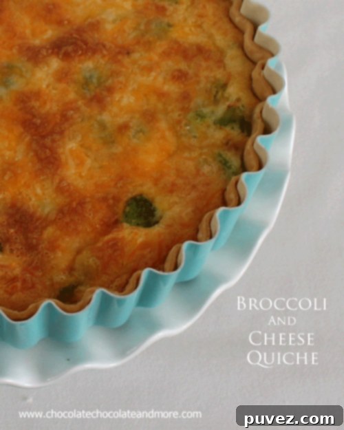 Broccoli and Cheddar Cheese Quiche from www.chocolatechocolateandmore.com