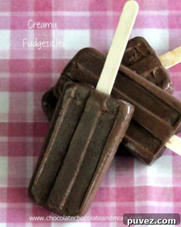 Classic Creamy Fudgesicles, a rich and smooth chocolate frozen treat for all ages.