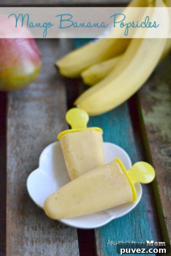 Sweet Mango Banana Popsicles, a naturally fruity and creamy frozen dessert.