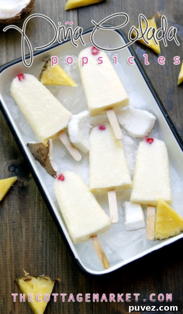 Refreshing Pina Colada Popsicles, featuring tropical pineapple and coconut flavors, with kid-friendly options.