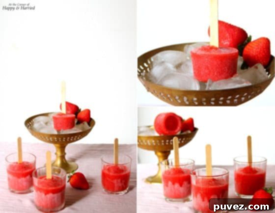 Pure Sweet Strawberry Popsicles, a naturally refreshing and healthy frozen fruit treat.
