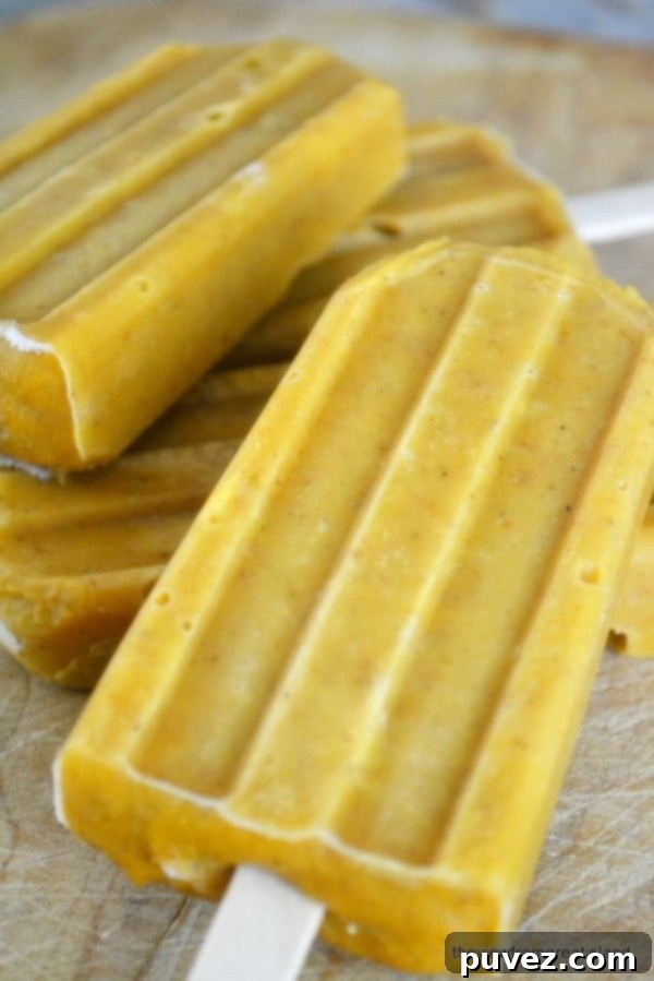 Seasonal Pumpkin Pie Pops, featuring warm spices and creamy pumpkin flavor in a refreshing frozen treat.