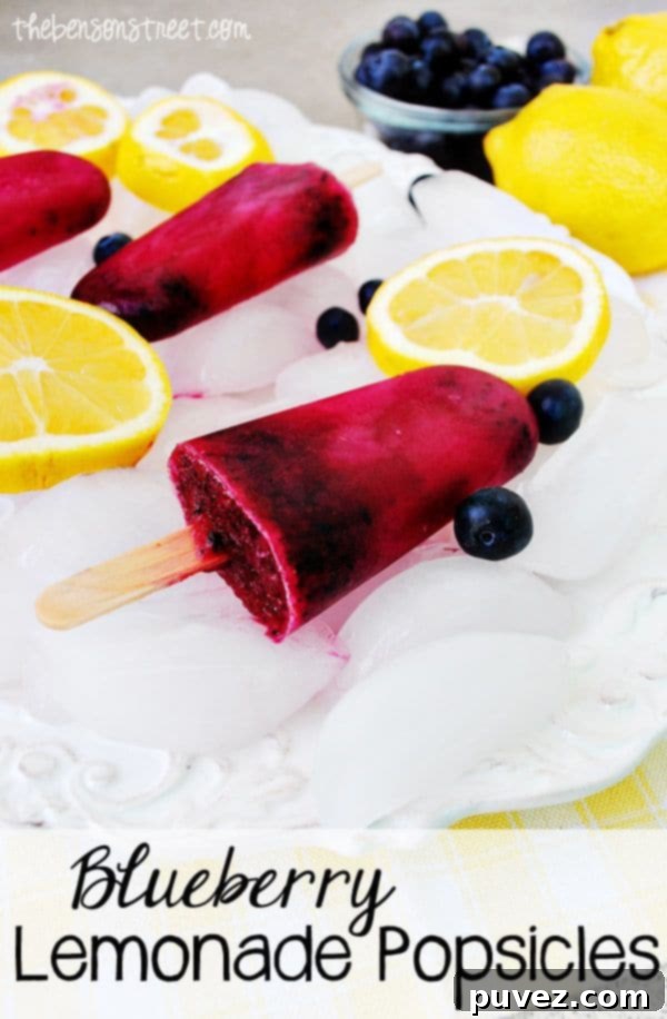 Vibrant Blueberry Lemonade Popsicles, a tangy and sweet refreshing treat for hot days.