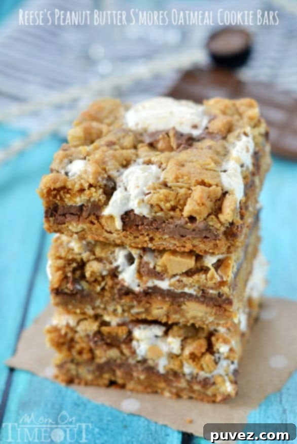 Indulgent Reese's Peanut Butter S'mores Oatmeal Cookie Bars
