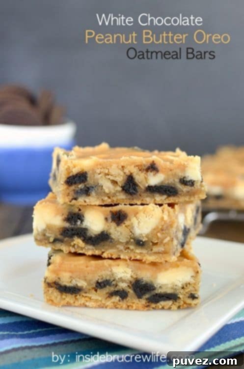 Rich White Chocolate Peanut Butter Oreo Oatmeal Bars