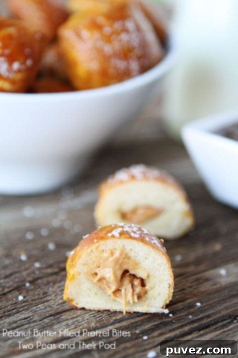Crunchy Peanut Butter Filled Pretzel Bites, a sweet and salty combo