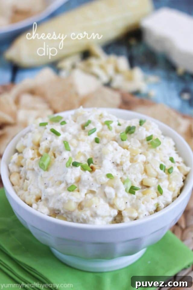 Creamy Cheesy Corn Dip, perfect for chips or crackers