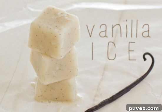 Vanilla Ice Cubes in a glass of iced coffee or milk.