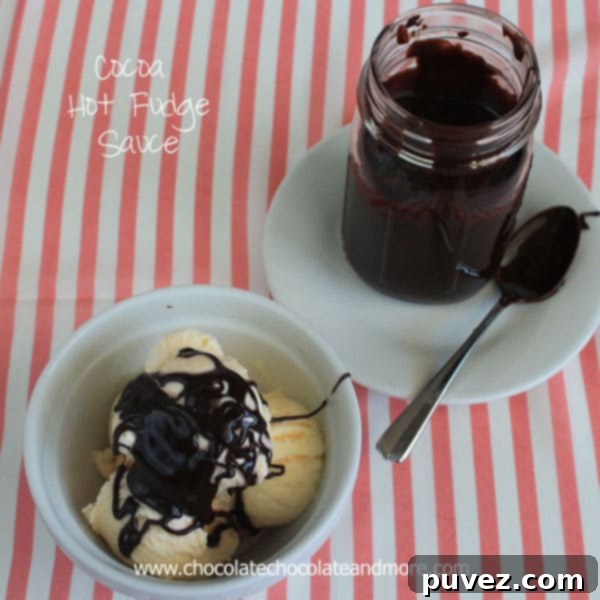Hot fudge sauce cooling slightly in a bowl before serving