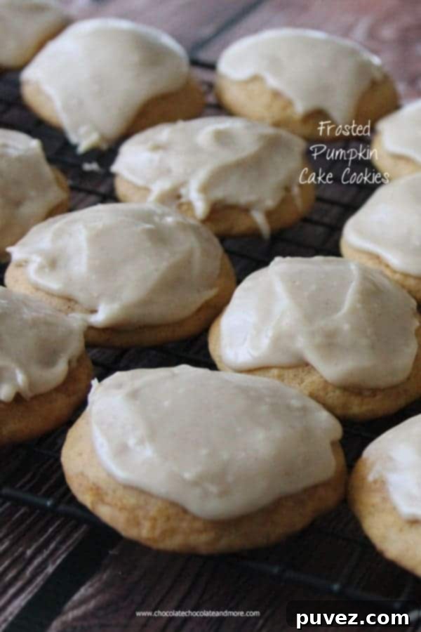 Pin this delicious Frosted Pumpkin Cake Cookies recipe for later!