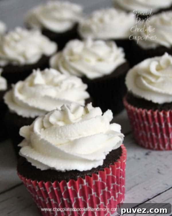 Perfectly baked Special Dark Chocolate Cupcakes ready for frosting