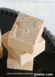 Eggnog Fudge: Smooth and creamy with a subtle eggnog flavor, perfect for Christmas