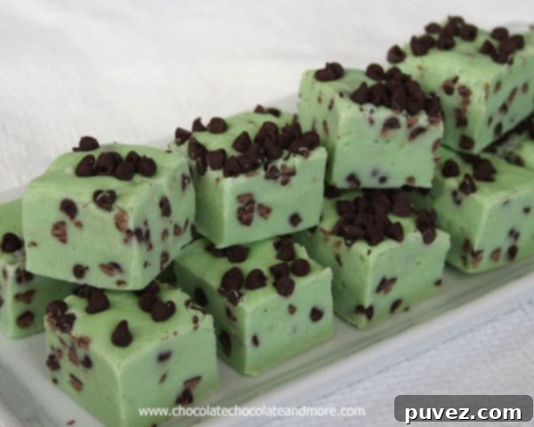 Delicious Mint Chocolate Chip Fudge squares, ready to enjoy