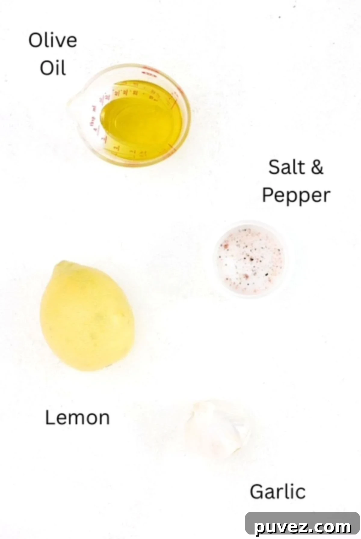 Lemon Garlic Salad Dressing ingredients, labeled.