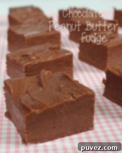 Chocolate Peanut Butter Fudge using an old fashioned recipe, cut into squares.