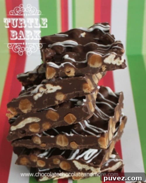 Delicious Turtle Bark with chocolate, pecans, and caramel