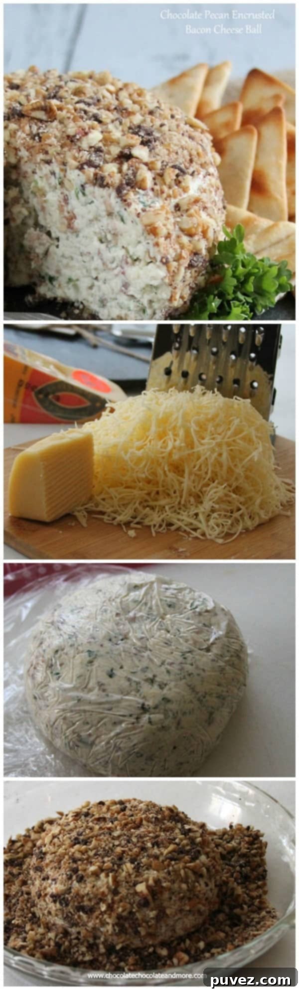 The finished Chocolate Pecan Encrusted Bacon Cheese Ball recipe