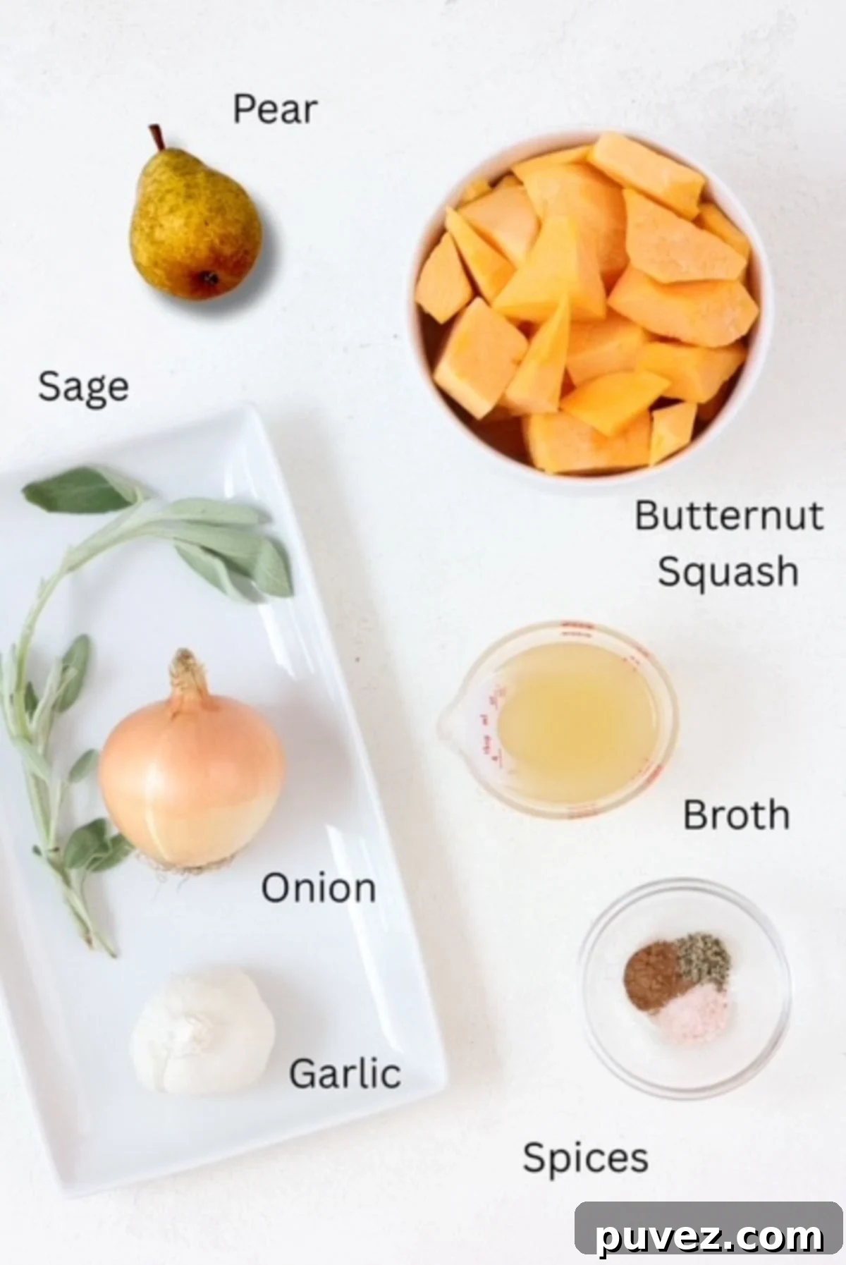 Butternut squash pasta sauce ingredients, labeled.