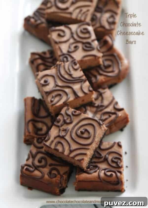 Pin this Triple Chocolate Cheesecake Bars recipe for later